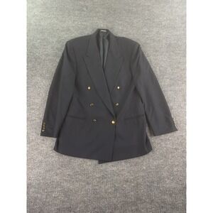 Milano Galleria Blazer 46L Navy Wool Double Breasted Gold Equestrian Horse Logo